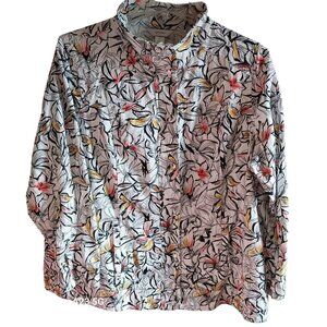 Floral Print Button-Up Shirt By CJ Banks In 2X Size 100% Cotton Comfortable Fit
